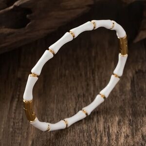 18 KT Gold Over Titanium White Enamel Bamboo Bracelet
